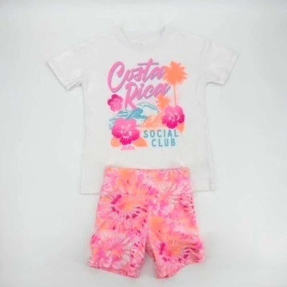 Justice Girls Costa Rica Social Club Graphic Tee and Tie Dye Bike Shorts Set M10